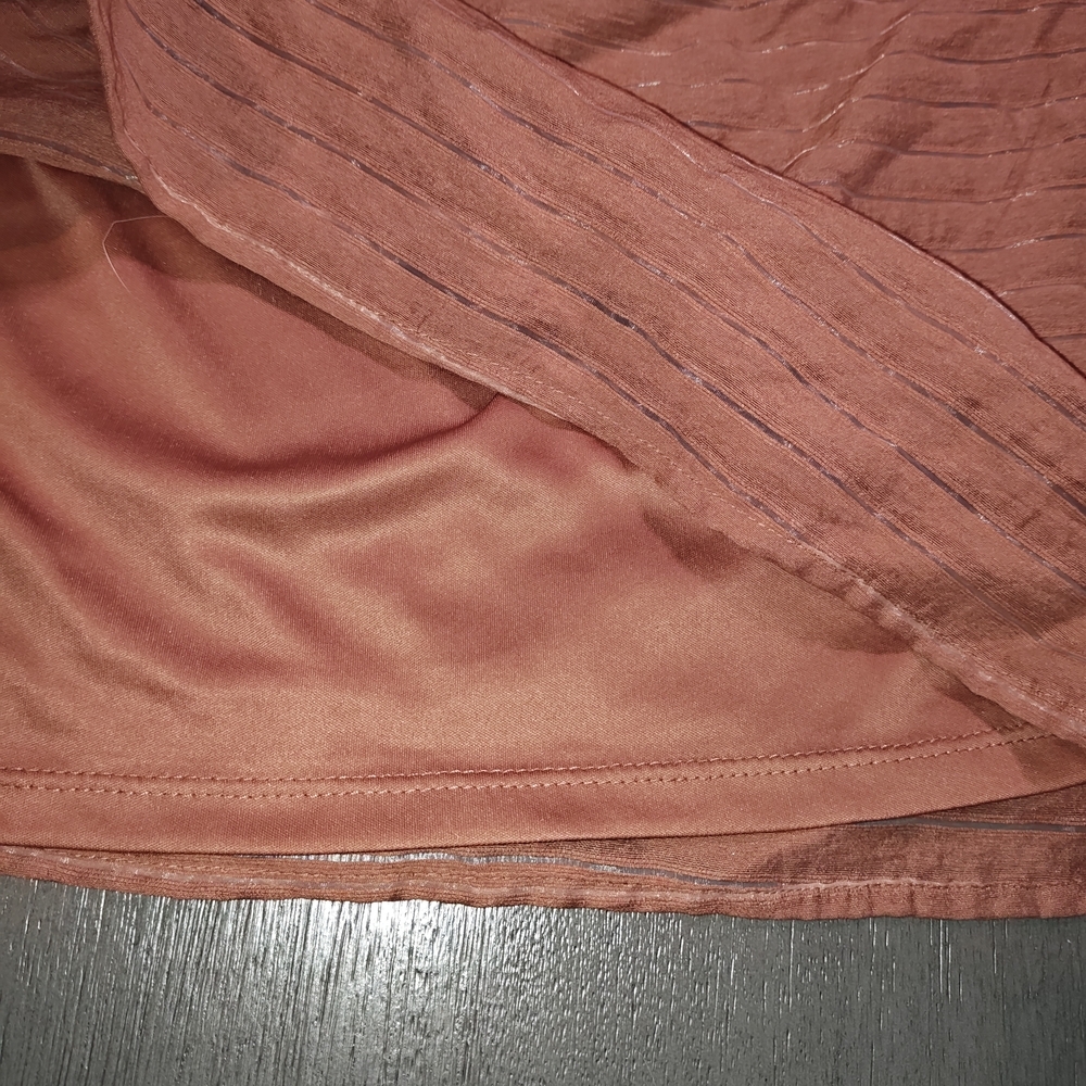Nine West one-shoulder ruffle blouse in a rustic brown color-sheer stripes Small - Picture 4 of 6